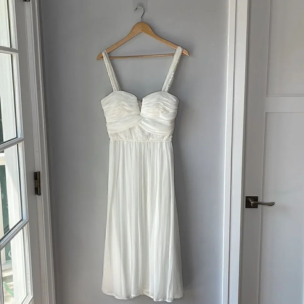Mikael Aghal White Chiffon Midi Dress